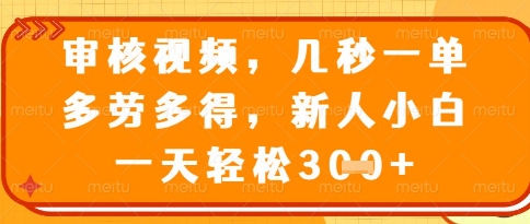 视频审核员，几秒一单，不限时间，不限地点，多做多得，新人小白一天轻松几张+【揭秘】-沐风资源库