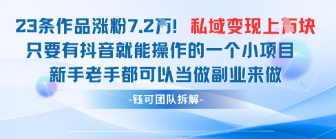 抖音私域项目23条作品涨粉7.2W，私域变现1W-沐风资源库