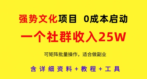 强势文化项目，一个社群收入25个W，0成本启动，可矩阵批量操作，原创详细实操教程-沐风资源库