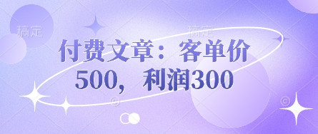付费文章：客单价500，利润300-沐风资源库