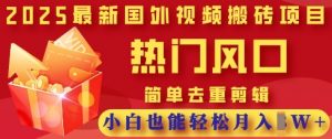 2025最新视频搬砖项目，热门风口，简单去重剪辑，小白也能轻松月入过W-沐风资源库
