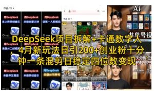 DeepSeek项目拆解+卡通数字人，4月新玩法日引200+创业粉十分钟一条混剪日稳定四位数变现-沐风资源库