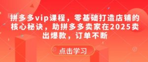 拼多多vip课程，零基础打造店铺的核心秘诀，助拼多多卖家在2025卖出爆款，订单不断-沐风资源库