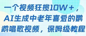 一个视频狂揽10W+点赞，AI生成中老年喜爱的鹦鹉唱歌视频，保姆级教程，轻松挣取创作者分成-沐风资源库