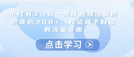 小红书3分钟一条作品精准引流创业粉300+，打造属于自己的流量帝国-沐风资源库
