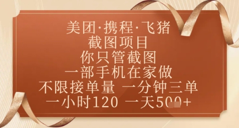 飞猪美团截图项目，你只管截图，一部手机在家做，正规平台无套路，一天5张+【揭秘】-沐风资源库