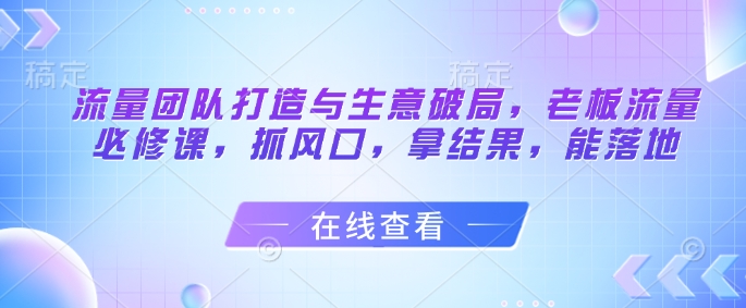 流量团队打造与生意破局，老板流量必修课，抓风口，拿结果，能落地-沐风资源库
