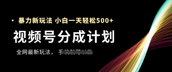 视频号分成计划，全网最暴力玩法，新手一天也能轻松5张+-沐风资源库