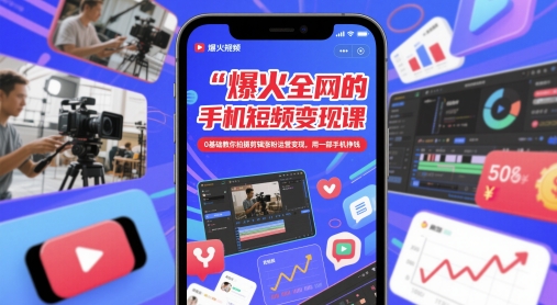 爆火全网的手机短视频变现课，0基础教你拍摄剪辑涨粉运营变现，用一部手机挣钱-沐风资源库