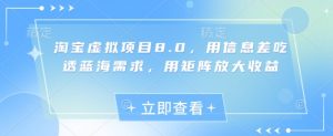 淘宝虚拟项目8.0，用信息差吃透蓝海需求，用矩阵放大收益-沐风资源库