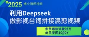 利用Deepseek做影视台词拼接混剪视频，条条爆款流量过W，单日变现多张-沐风资源库