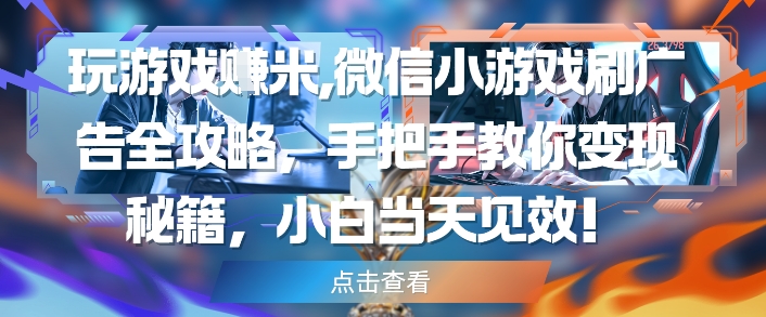 玩游戏挣米，微信小游戏刷广告全攻略，手把手教你变现秘籍，小白当天见效-沐风资源库