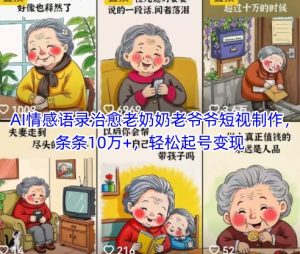 AI情感语录治愈老奶奶老爷爷短视制作，条条10万+，轻松起号变现-沐风资源库