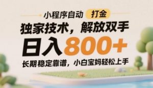 小程序自动打金独家技术，解放双手日入8张，长期稳定靠谱，小白宝妈轻松上手【揭秘】-沐风资源库