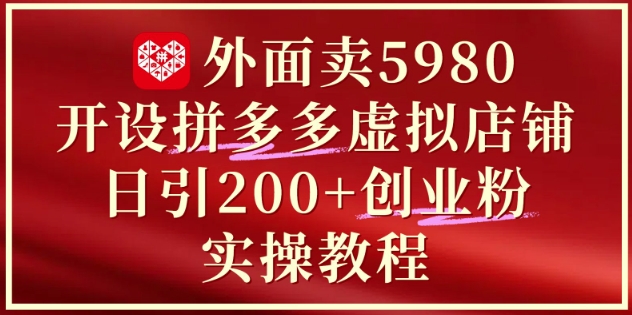 外面卖5980开设拼多多虚拟店铺：单日引流200+创业付费粉实战教程-沐风资源库