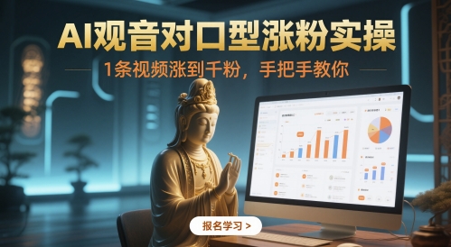 AI观音对口型涨粉实操，1条视频涨到千粉，手把手教你-沐风资源库