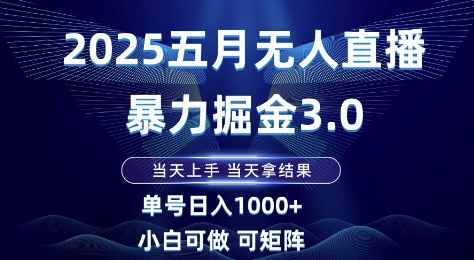 2025五月无人直播暴力掘金3.0，当天上手，当天拿结果，单号日入1k+小白可做可矩阵【揭秘】-沐风资源库