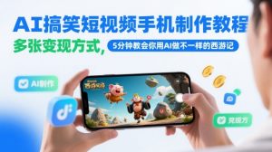 AI搞笑短视频手机制作教程，多张变现方式，5分钟教会你用AI做不一样的西游记-沐风资源库