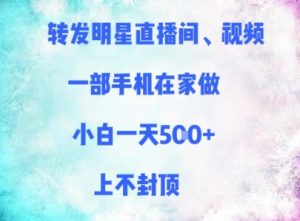 转发明星直播间、视频，一部手机在家做，小白一天多张，上不封顶-沐风资源库