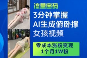 3分钟掌握AI生成俯卧撑女孩视频，零成本涨粉变现，1个月1W粉-沐风资源库