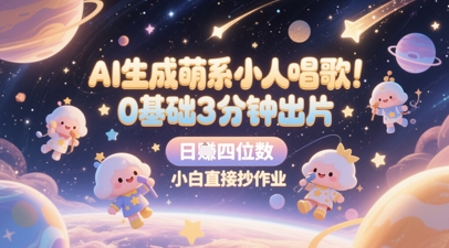 AI生成萌系小人唱歌，0基础3分钟出片，28个作品涨粉8.9W，单条最高19W赞，日入四位数，小白直接抄作业-沐风资源库