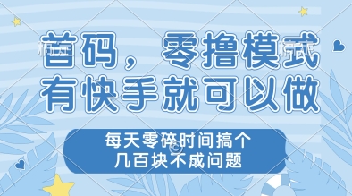 首码，零撸模式，有快手就可以做，每天零碎时间搞个几张不成问题【揭秘】-沐风资源库