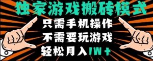 独家游戏搬砖模式，单手机即可操作，全自动挂机，无需玩游戏，月入1W+【揭秘】-沐风资源库