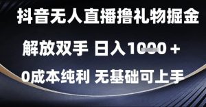 抖音无人直播撸礼物掘金，解放双手，日入1k，0成本纯利，无基础可上手【揭秘】-沐风资源库
