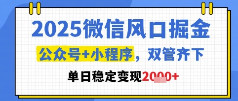 2025微信风口掘金，公众号+小程序双管齐下，单日稳定变现1k+【揭秘】-沐风资源库