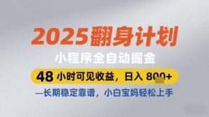 2025翻身计划小程序全自动掘金，48小时可见收益，日入多张+，长期稳定靠谱，小白宝妈轻松上手【揭秘】-沐风资源库