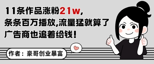 11条作品涨粉21W，条条百W播放，流量猛就算了，广告商也追着给钱-沐风资源库