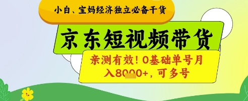 小白宝妈经济独立必备干货，京东短视频带货，亲测有效!0基础单号月入8k+，可多号【揭秘】-沐风资源库