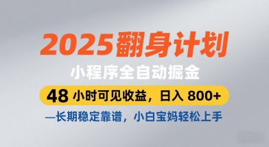 2025翻身计划，小程序全自动掘金，48小时可见收益，日入8张+，长期稳定靠谱，小白宝妈轻松上手【揭秘】-沐风资源库