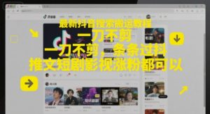 最新抖音搜索搬运教程，一刀不剪，条条过抖，推文短剧影视涨粉都可以-沐风资源库