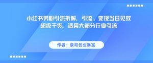 小红书男粉引流拆解，引流、变现当日见效超级干货，适用大部分行业引流-沐风资源库