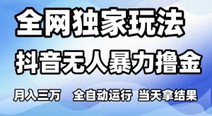 全网独家玩法，抖音无人暴力撸金，月入3W，全自动运行，当天拿结果，可矩阵【揭秘】-沐风资源库