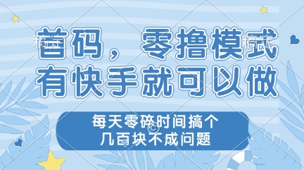 首码，零撸模式，有快手就可以做，每天零碎时间搞个几张不成问题【揭秘】-沐风资源库