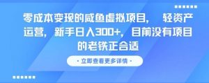 零成本变现的咸鱼虚拟项目， 轻资产运营，新手日入3张+，目前没有项目的老铁正合适-沐风资源库