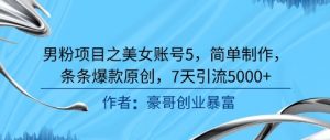 男粉项目之美女账号5，简单制作，条条爆款原创，7天引流5000+-沐风资源库
