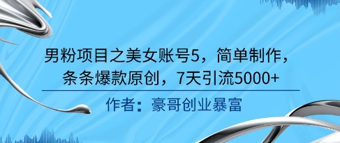 男粉项目之美女账号5，简单制作，条条爆款原创，7天引流5000+-沐风资源库