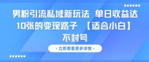 男粉引流私域新玩法，单日收益达10张的变现路子 【适合小白】不封号-沐风资源库