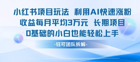 适合小白操作的小红书新项目，利用AI快速涨粉，收益每月平均1W+-沐风资源库