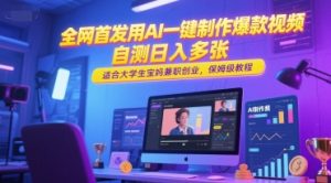 全网首发用AI一键制作爆款视频，自测日入多张，适合大学生宝妈兼职创业，保姆级教程-沐风资源库