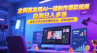 全网首发用AI一键制作爆款视频，自测日入多张，适合大学生宝妈兼职创业，保姆级教程-沐风资源库