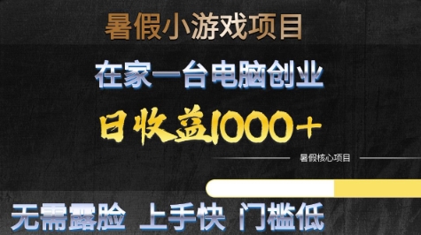 暑假小游戏项目，在家一台电脑创业，日收益1k+，无需露脸，上手快门槛低【揭秘】-沐风资源库