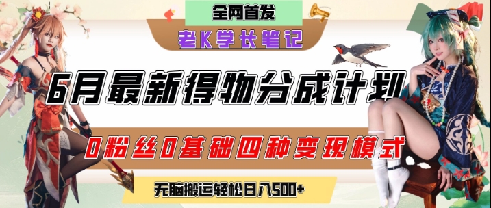 6月份最新得物创作者分成计划2.0玩法，0粉丝0基础四种模式变现，从隐蔽渠道无脑搬运，日入2张-沐风资源库