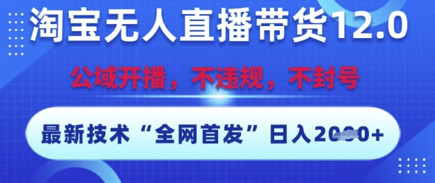 淘宝无人直播带货12.0，最新技术，不封号，不违规，操作简单，开播爆单，日入多张【揭秘】-沐风资源库