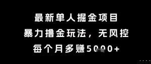 最新单人掘金项目，暴力撸金玩法，无风控，每个月多挣5k+【揭秘】-沐风资源库