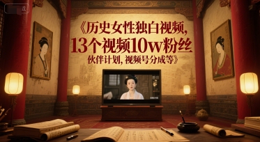 历史女性独白视频，13个视频10w粉丝，伙伴计划，视频号分成等-沐风资源库