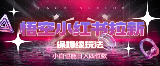 悟空小红书拉新，保姆级玩法，小白也能日入四位数-沐风资源库